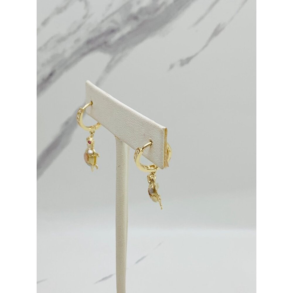 10k Solid Gold Earrings Turtle Hoops Huggies - image 4